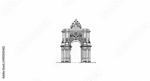 Ornate classical archway with statues and detailed relief carving