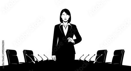 Businesswoman standing at conference table.