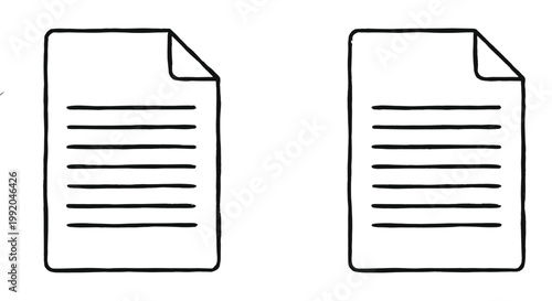 Hand drawn paper documents with lines of text on white background symbolizing work.