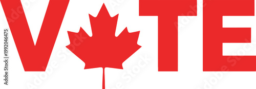 Red 'vote' text with a canadian maple leaf replacing the 'o' isolated on transparent background promoting civic duty and participation
