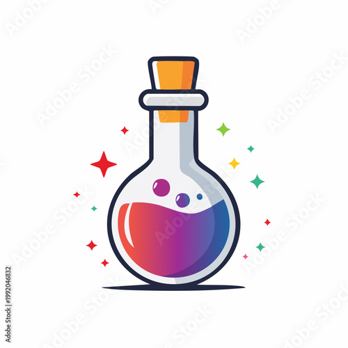 Magical Potion Bottle with Bubbles and Stars