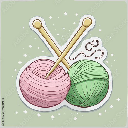 Knitting needles and yarn balls - pink and green