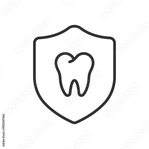 Dental protection shield, icon in line design. dental, protection, shield, tooth, care, safety, hygiene on white background vector. dental protection shield editable stroke icon