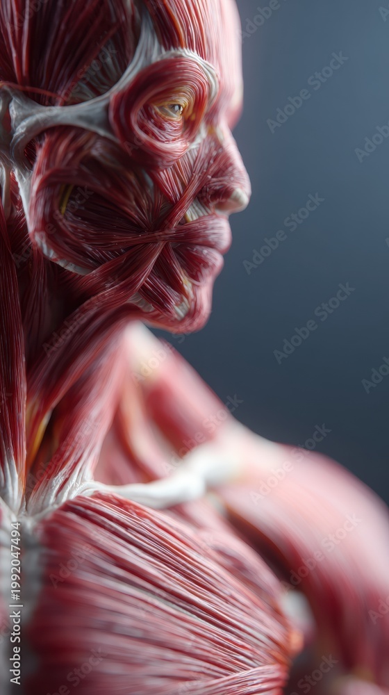 Naklejka premium Slow motion human muscular system, detailed muscle anatomy, realistic medical visualization