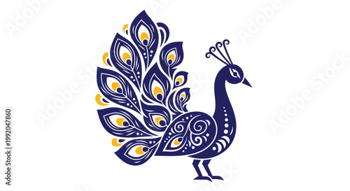 Peacock Bird with Colorful Tail Feathers.