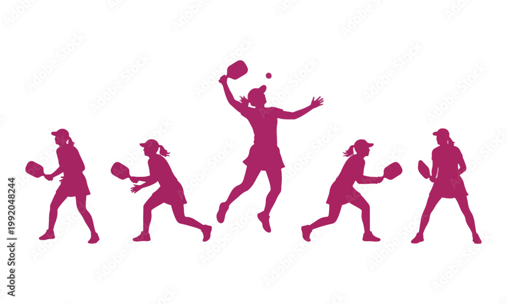 Obraz premium Pickleball Player Silhouettes Action Set Women Athletes Vector