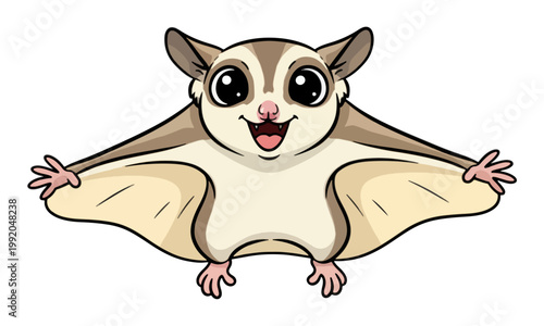 Sugar glider cartoon character gliding isolated on white