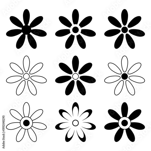 Set of geometric flowers isolated on white background, stylized flowers, vector design
