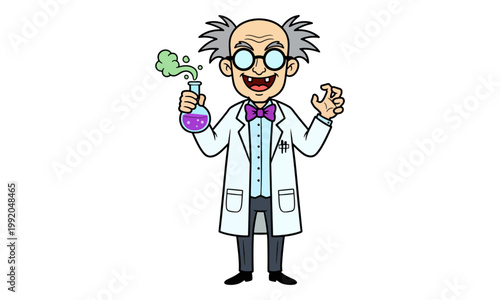Mad Scientist Character Holding Chemical Flask Vector Illustration