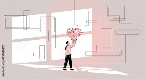 Person Holding Geometric Heart Shape, Abstract Love Concept, Minimalist Design