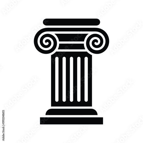 Roman ionic column icon silhouette for architectural design history education classic culture structural engineering law pillar.
