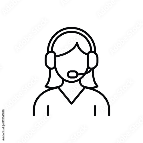 Customer support woman with headset line icon for call center service operator contact office help desk assistance woman agent.