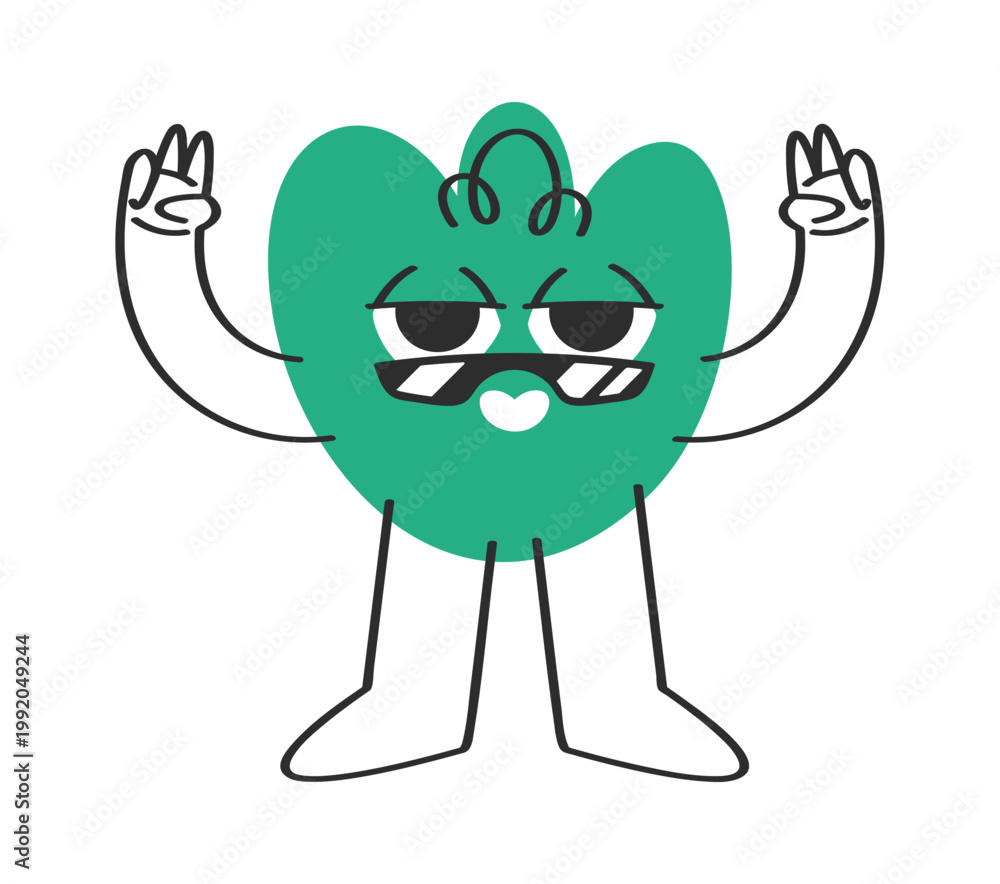Fototapeta premium Heart Character Throwing Peace Gesture Cartoon