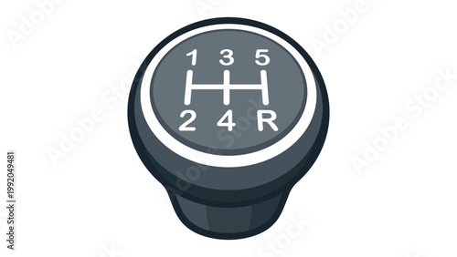 Manual Gear Shift Knob Vector Icon Illustration. A modern flat design of a 5-speed car transmission gearstick with reverse gear, isolated on a white background for automotive and driving themes.