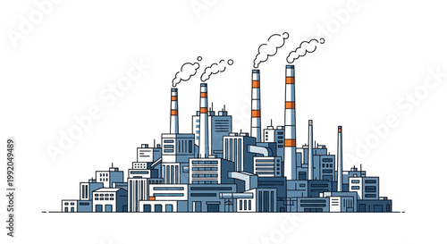 Industrial Cityscape with Smoking Stacks.
