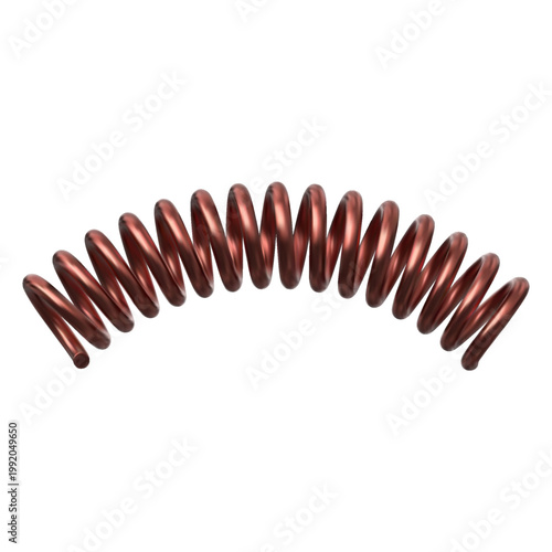 Metal spring 3D vector icon, curved extended copper or brass coil, realistic flexible spiral metal wire, springy coil