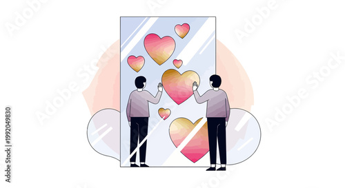 Person Reflecting Love and Self-Acceptance in Mirror with Hearts