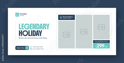 Travel holiday vacation web banner and facebook timeline cover header design template 