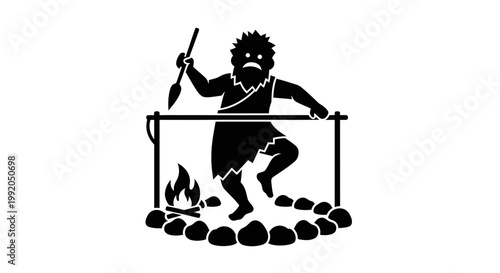 Caveman Cooking Over Open Flame.