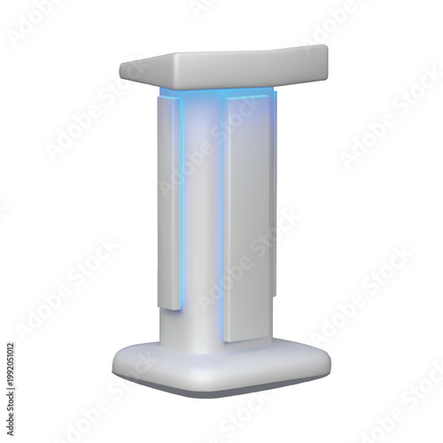 White realistic podium with blue backlighting. Icon.