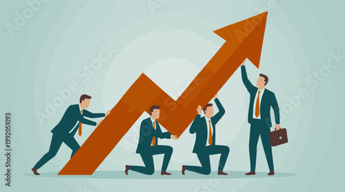 Business team pushing and lifting arrow for financial growth and success