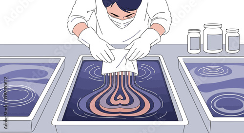 Abstract Heart Shapes in Fluid Art Process, Artist Creating Marbling Effect