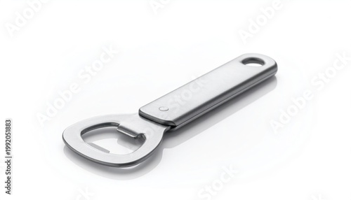 Close-up of a sleek and modern bottle opener on white.
