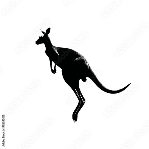 Black silhouette of a kangaroo standing.