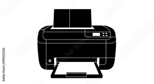 Black Silhouette of a Modern Inkjet Printer with Paper