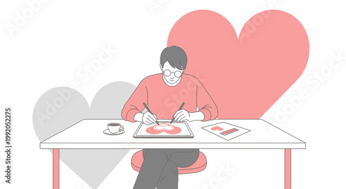 Artist Drawing Heart on Tablet, Creative Process, Love and Art Concept