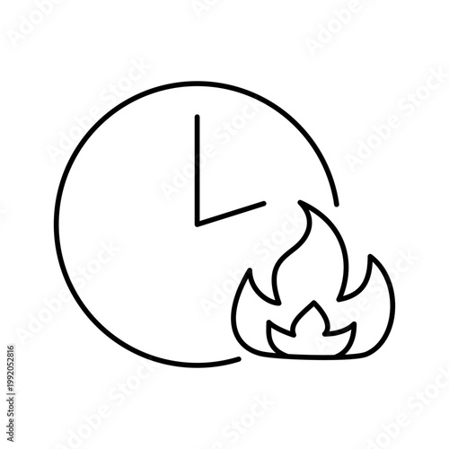 Urgent Time Icon – Clock with Flame Line Design