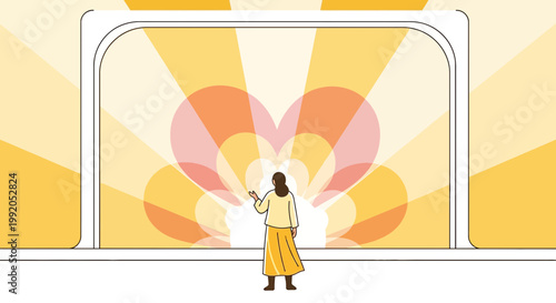 Person Embracing Abstract Heart Shapes Glowing with Warm Light, Symbolizing Love and Connection