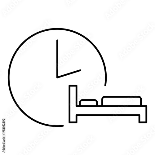 Sleep Time Icon – Bed and Clock Line Design