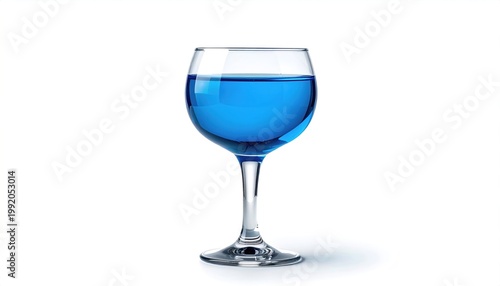 Elegant Glass Filled with Vibrant Blue Liquid on White Background.