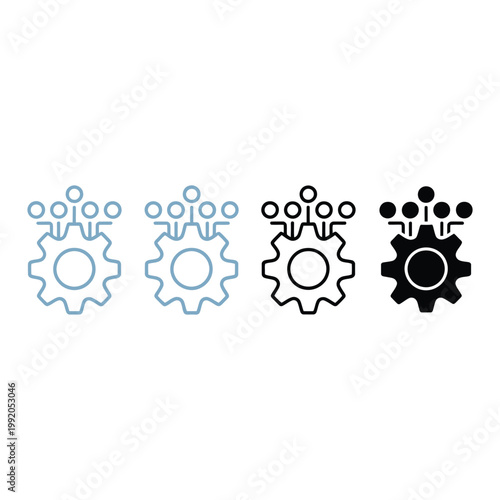 Multiple data connection points rising from a mechanical gear icon set illustrating complex system integration and ai processing.