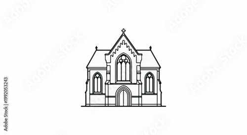 Ornate gothic church facade with arched windows, gable roof