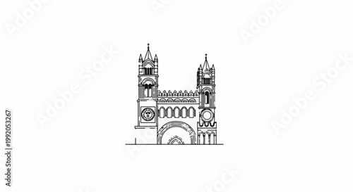 Ornate Gothic church with twin towers and arched entrance