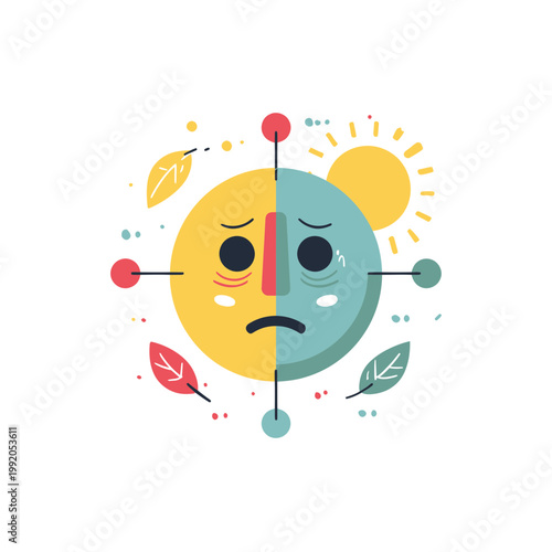 Dual Emotion Face Icon Showing Sadness and Happiness