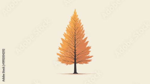 A digitally rendered tree in autumn colors. It stands solitary on a cream-colored backdrop