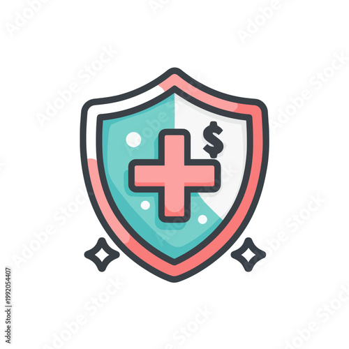 Health Insurance Shield with Dollar and Cross Symbol