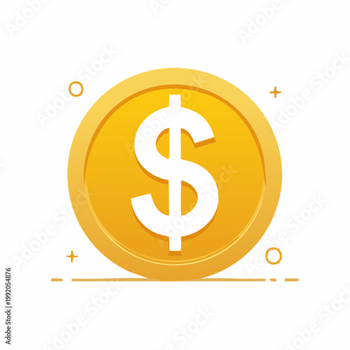 Golden dollar coin with white dollar sign