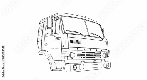 Outline drawing of a heavy duty truck's front cab and chassis