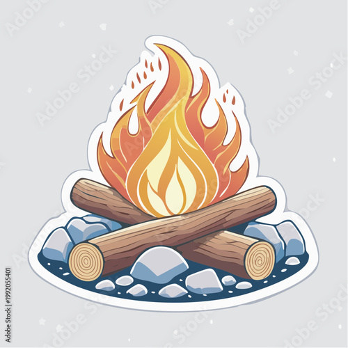 Campfire with Logs and Rocks Illustration