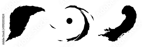 Hurricane set with a stark black silhouette against a white background featuring weather, storm, cyclone with meteorology and natural disaster