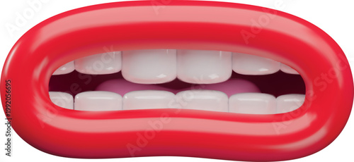 Worried mouth expression, vector cartoon 3D disappointed character open mouth, comic funny red lips, teeth and tongue