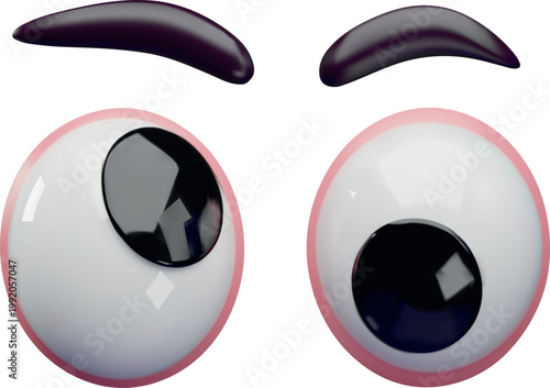 3D icon of eyes with pupils in different directions and eyebrows.
