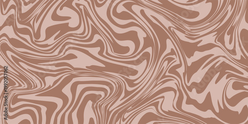 Abstract background pattern with mocha coffee waves. Psychedelic groovy trippy y2k retro seamless pattern in brow and beige colors. Wavy and swirled brush strokes liquid texture for packaging design