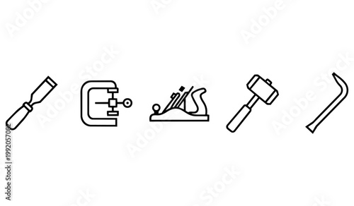 Woodworking and Carpentry Hand Tools Vector Outline Set