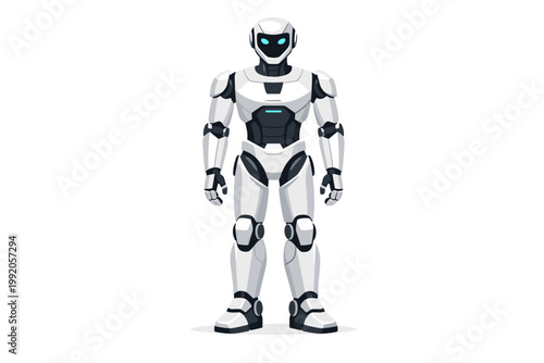 Obraz na plátně Futuristic Humanoid Robot Front View Vector Illustration Isolated on White Background