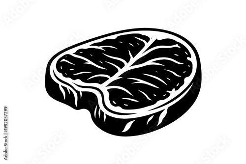 High Contrast Silhouette of a Raw Beef Steak Cut in Abstract Stencil Style for Culinary Design, Butcher Shop Branding, and Barbecue Menus, Minimalist Black and White Meat Vector Illustration